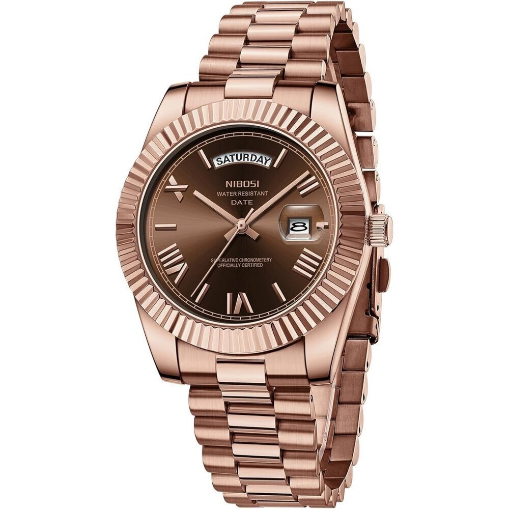 Men's Rose Brown Stainless Steel Analog Classic Design Stylish Wrist Dress Watch